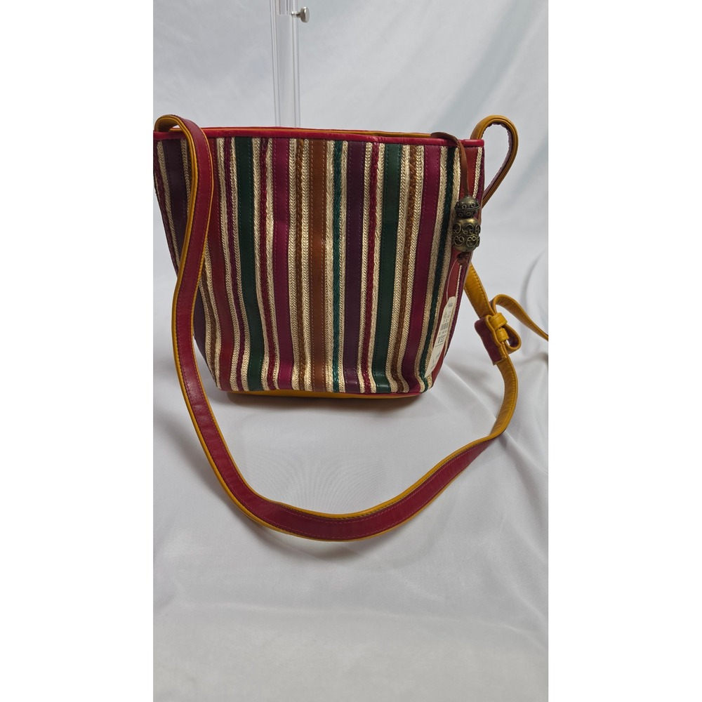 Sharif USA Crossbody Bag Multi Color Striped Leather Boho Festival Retro Rainbow